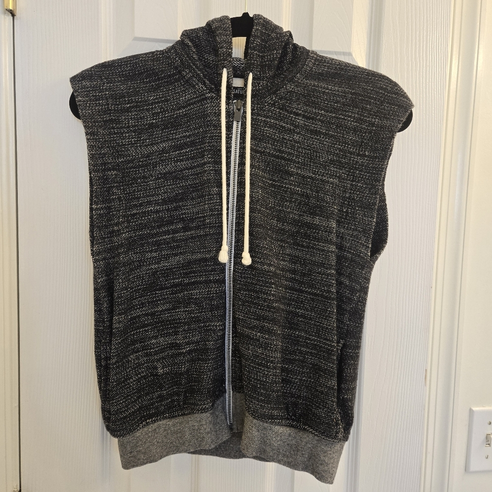 Kate Spade Saturday Black And Gray Zip-up Sleeveless Hoodie Small